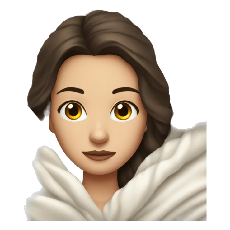 Brunette girl laying on couch wrapped in white knit blanket sticker