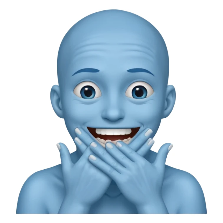 A blue face laughing out loud while covering it's mouth with his hands sticker