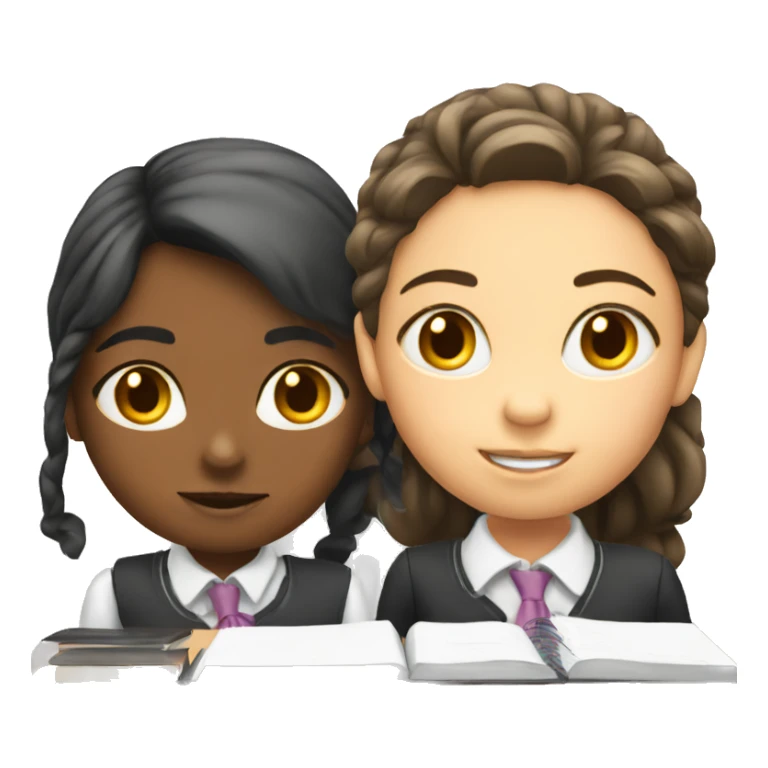 Two schoolgirl at the desk are talking sticker