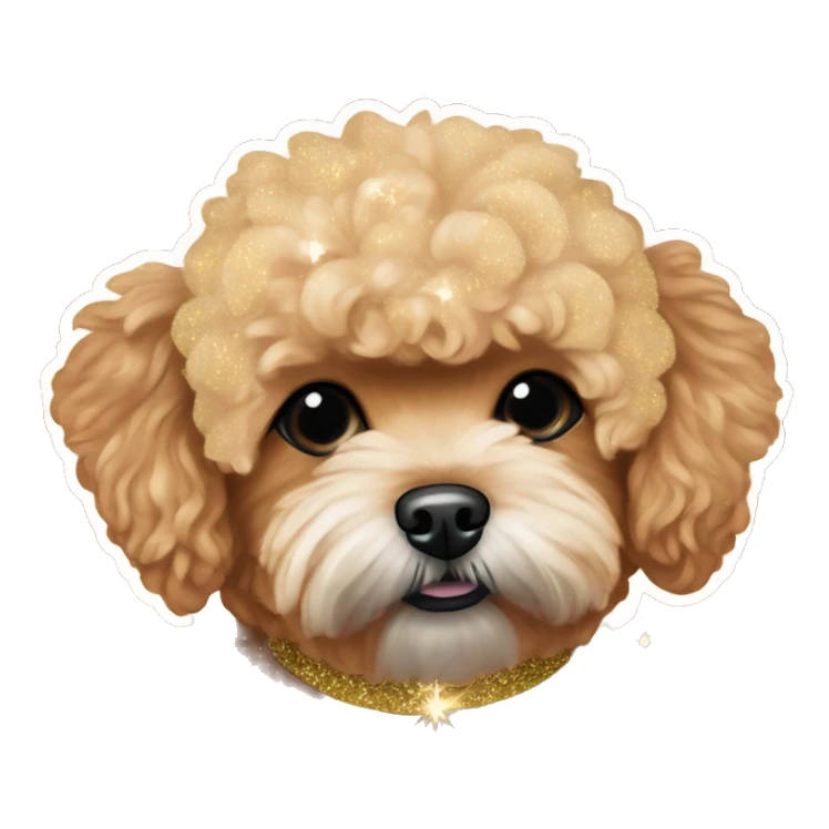 Red maltipoo with gold glitter christmas tree garland around his neck sticker