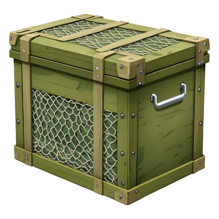 military green wooden boxes covered with camouflage net sticker