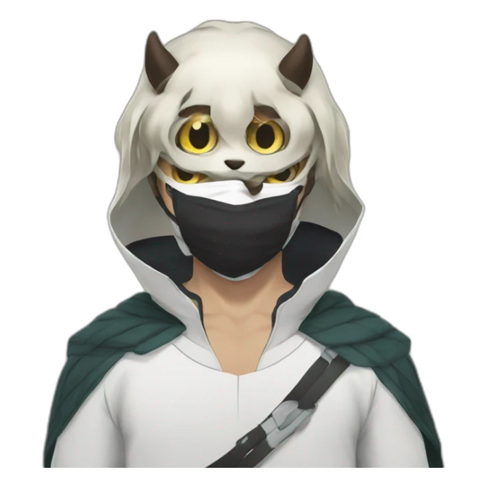 Inosuke from the anime Demon Slayer wears a mask sticker