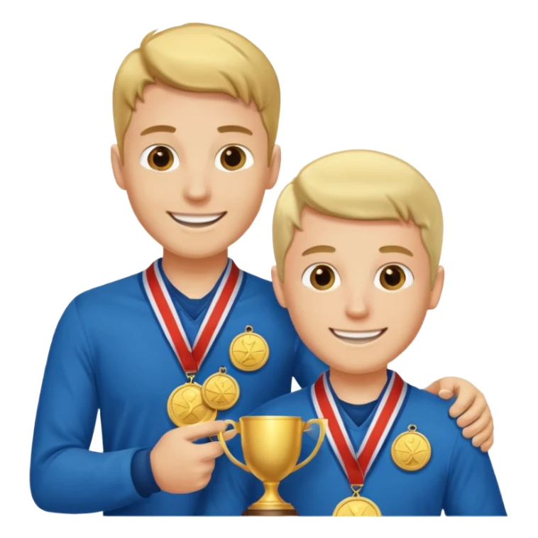 winner ceremony with one guy handing another guy a trophy. One of them having a medal around his neck. the other not sticker