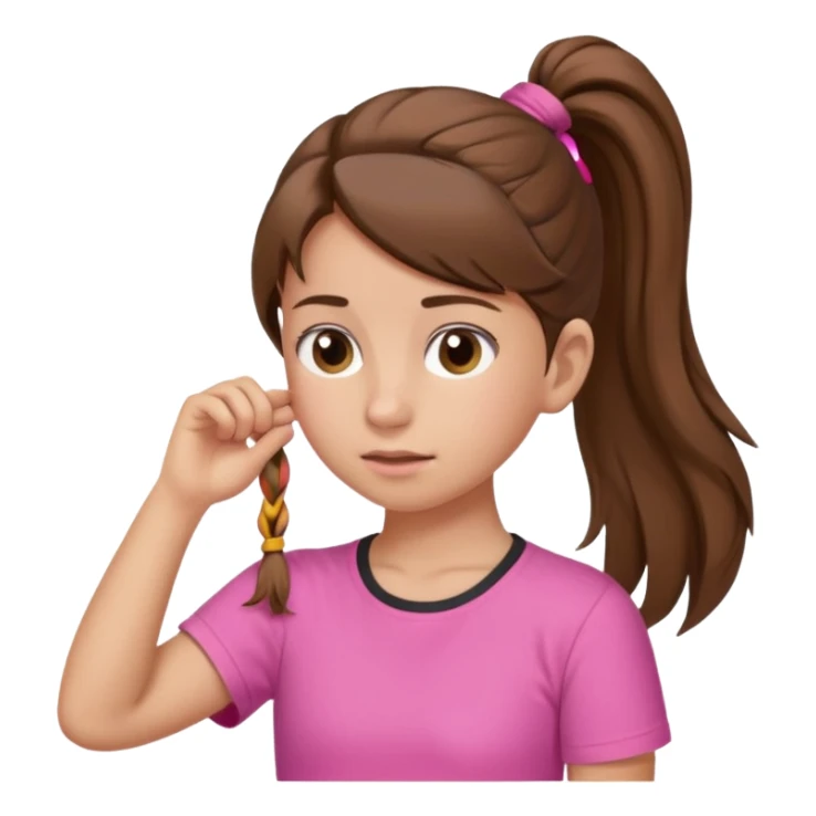 Normal skinned, tiny nosed, brown haired girl with Tying a ponytail sticker