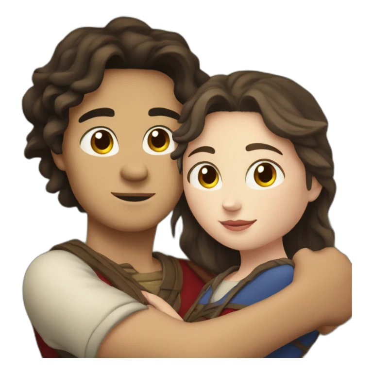 young metis Man and young white woman hug love wit sticker