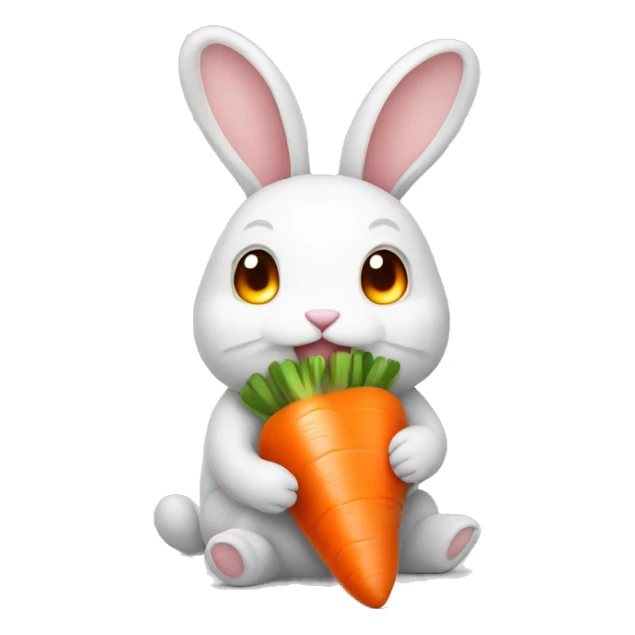 Buny with glowing eyes eating carrot sticker
