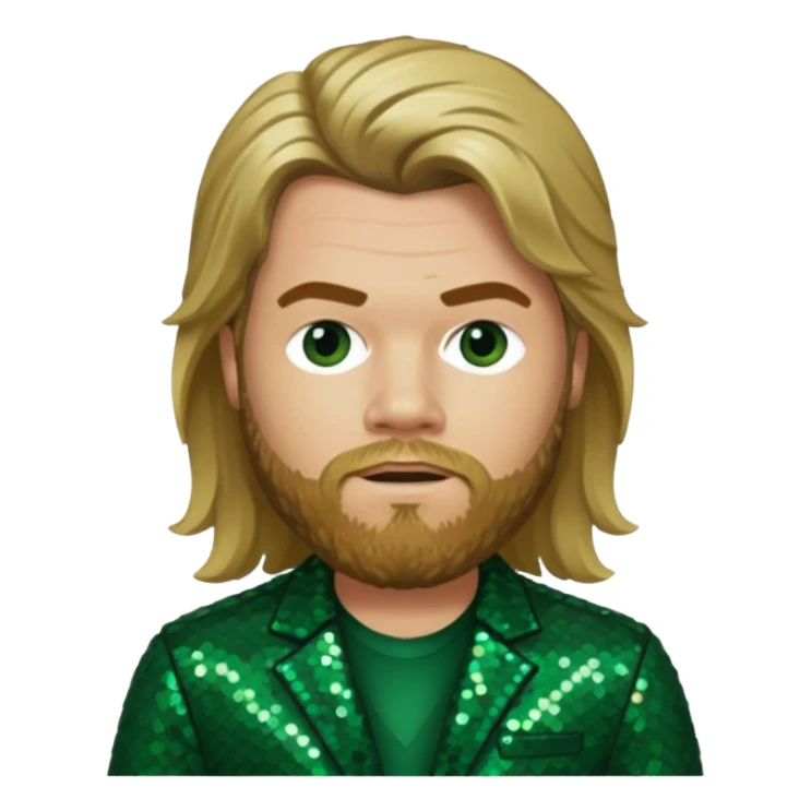 Ryan Dunn from Jackass with long dark blonde hair, dark green sequin outfit sticker