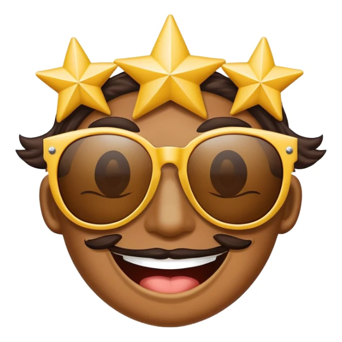 smiling face with star-shaped sunglasses, funky and bold like Bootsy Collins sticker