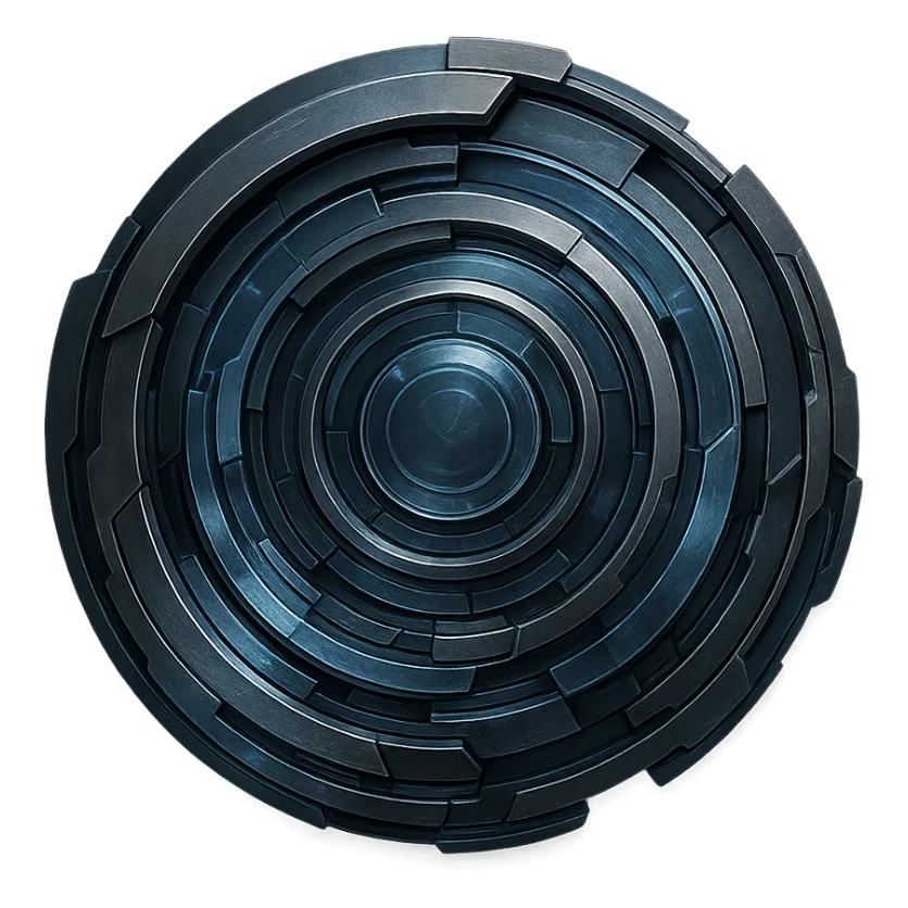 abstract futuristic circle, metallic and glass textures, sci-fi vibe, no background sticker