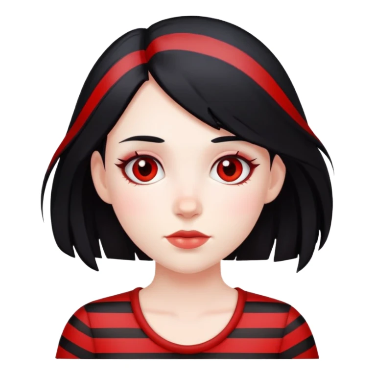 Pale girl, black hair with red striped hair sticker