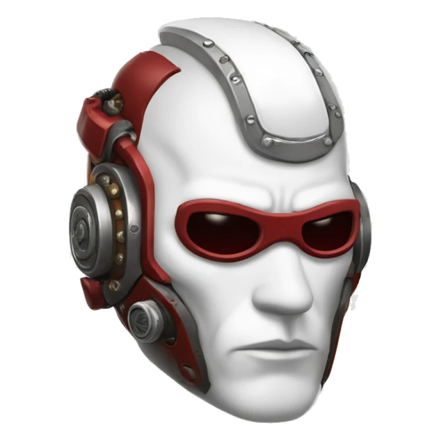 Red skin male cyborg head with white Mohawk, white goatee and white steampunk goggles sticker
