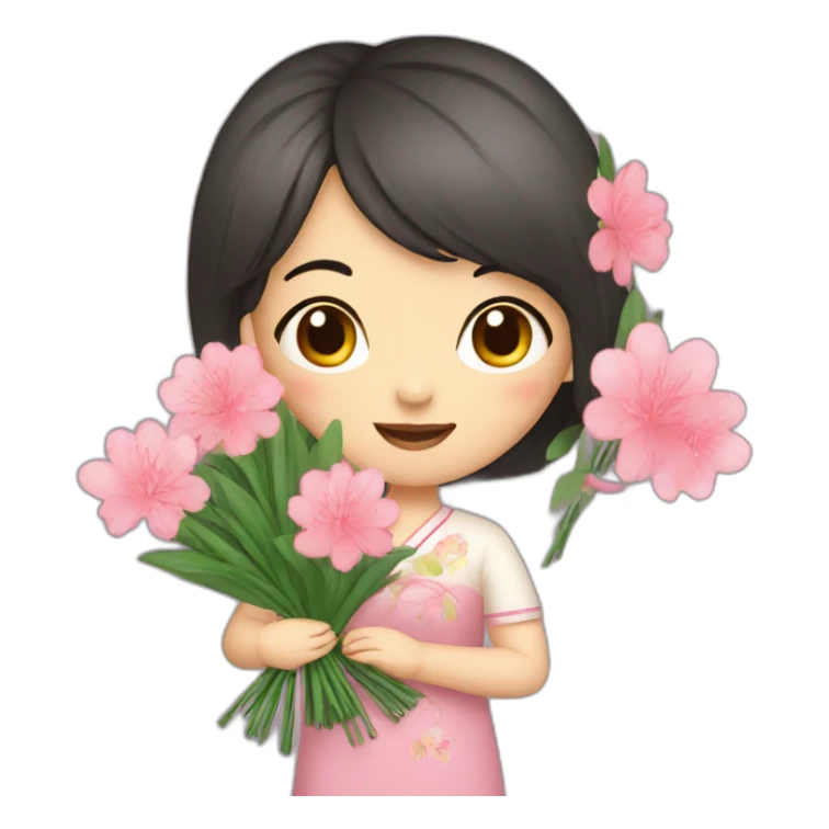 cute Chinese girl with bouquet sticker