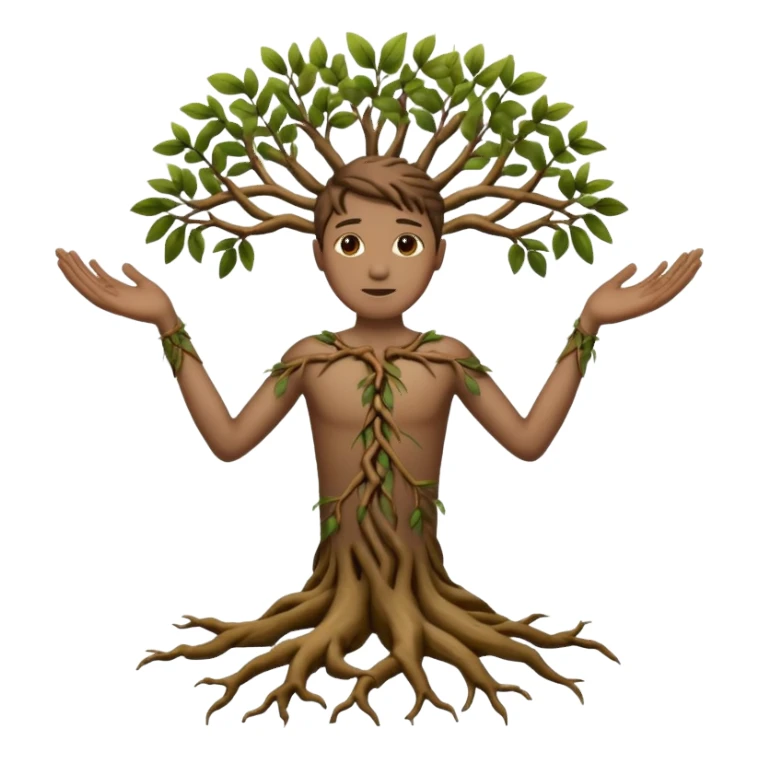 A human with three texture, branch arms, roots feet sticker