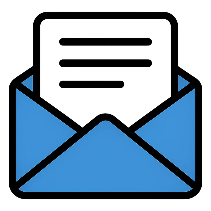 blue envelope with a white page sticking out, icon style sticker