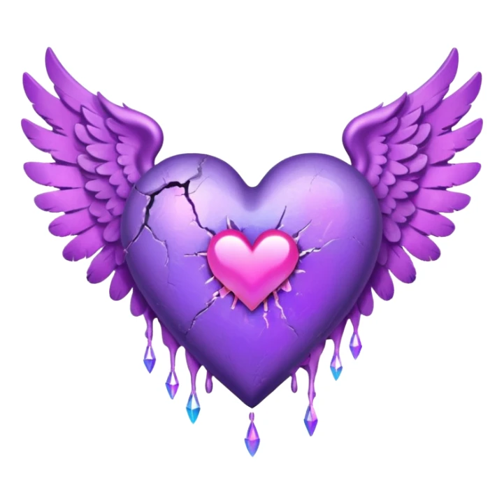 heart broken purple heart with pink angle wings sticker