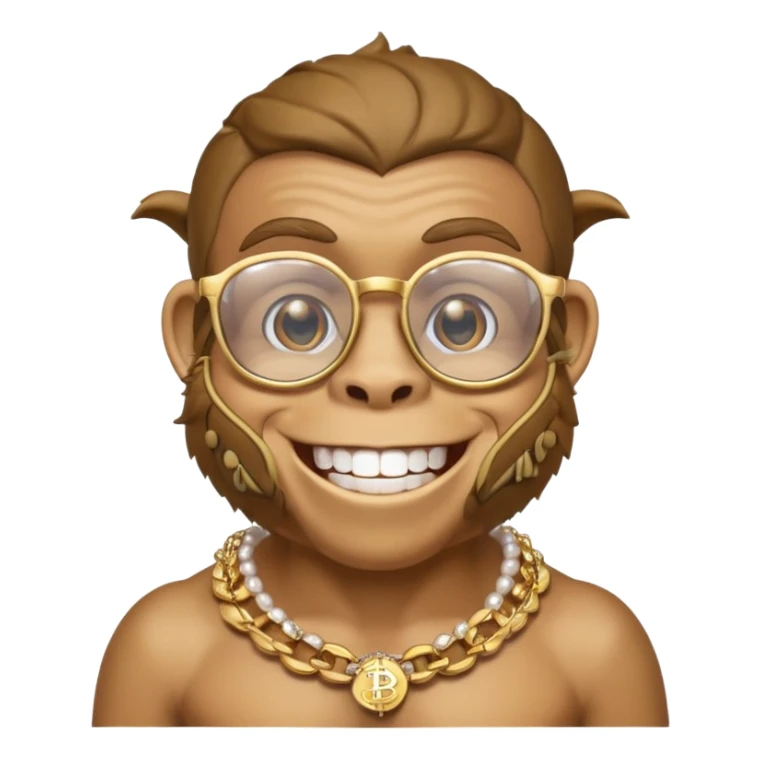 rich monkey with glasses smiling with diamond grillz and a bitcoin golden chain with diamond pearls sticker