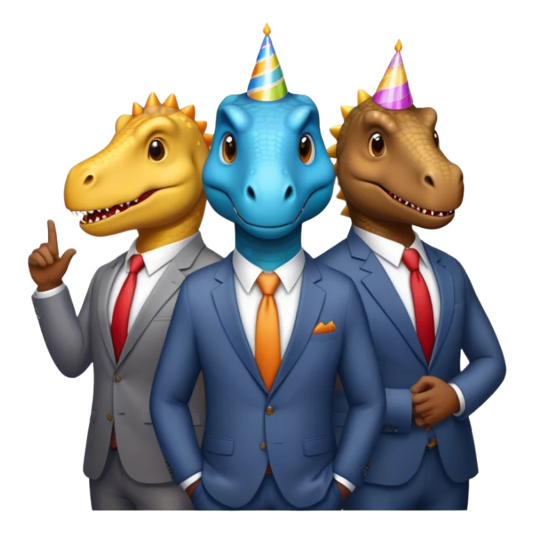 three office dinosaurs in office suits celebrating birthday sticker