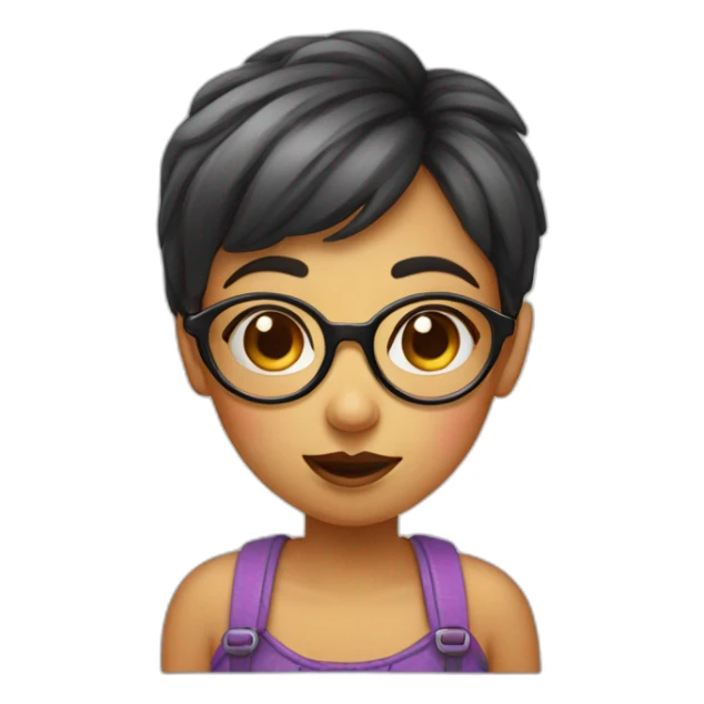 A girl with short hair with a big triangular nose, big eyes and spectacles. She is winking and blowing a kiss. sticker