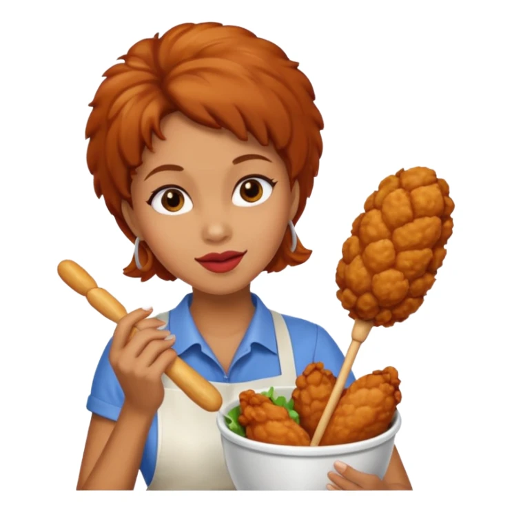woman eating chicken sticker