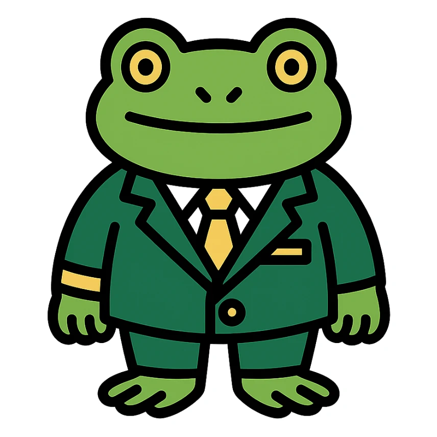 cartoon frog in a sharp green suit with gold accessories sticker