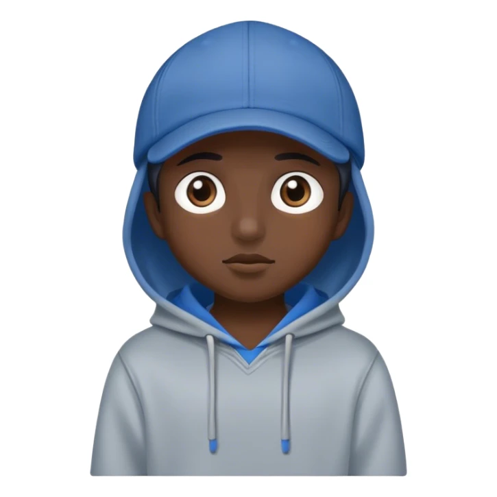 Shadow with eyes, wearing a gray hoodie, and a blue cap. sticker