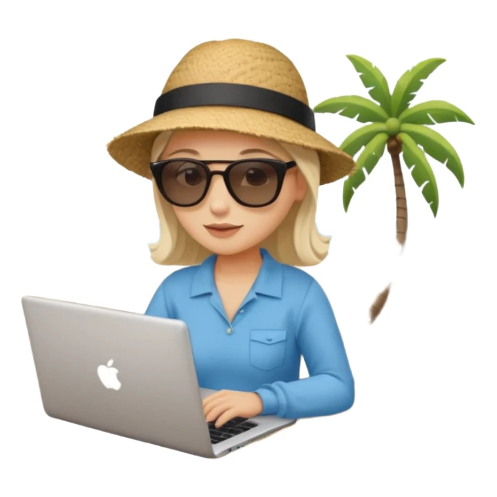 person neutral am laptop und im hintergrund einen strand sticker