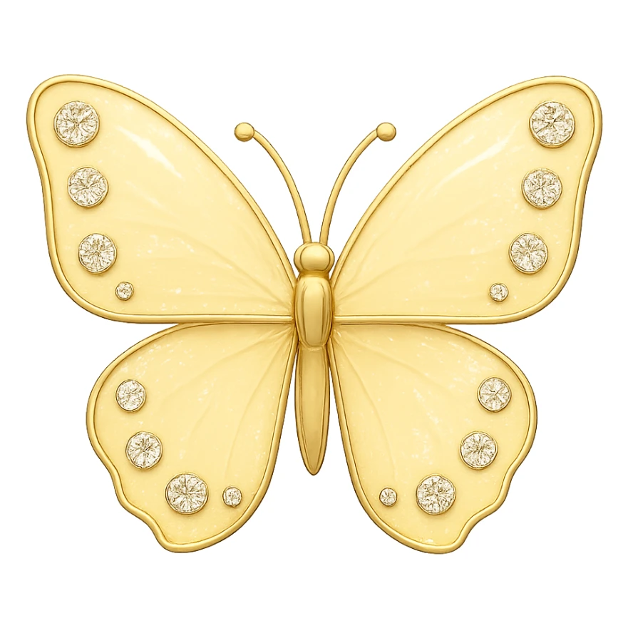 single soft yellow butterfly with light yellow enamel and sparkling gems sticker