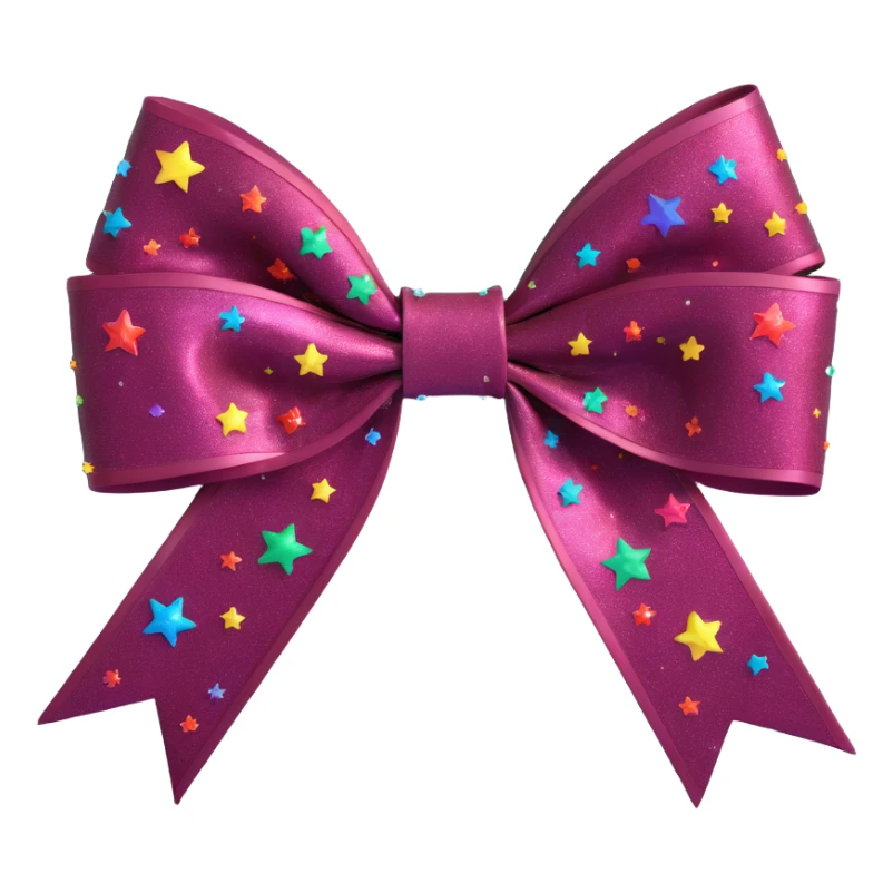 sparkly burgundy bow with stars, iridescent rainbow highlights, no gold outline sticker