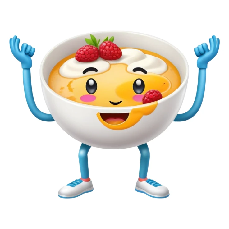 Breakfast bowl with a face on it and arms and legs ready for gym sticker