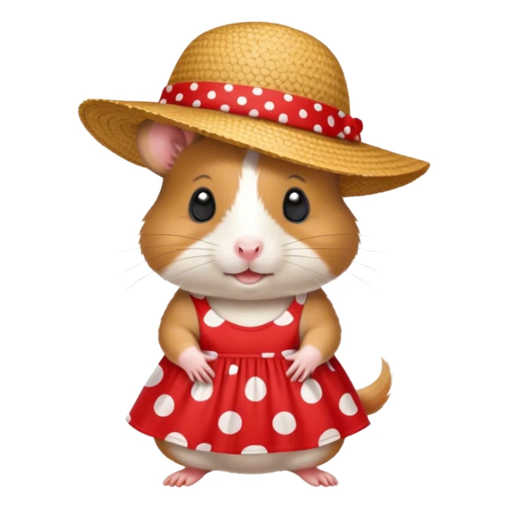 hamster with a straw hat and red and white polka dot dres sticker