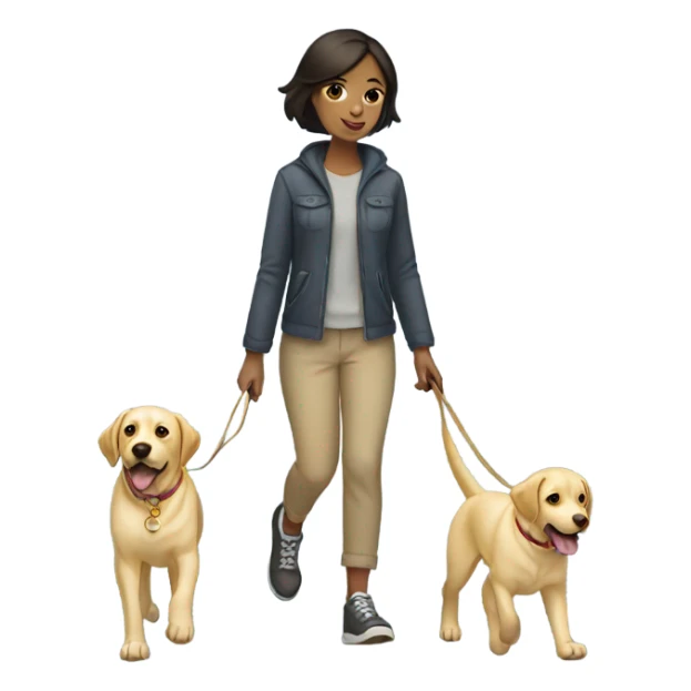 Girl with short dark hair walking 2 yellow labs sticker