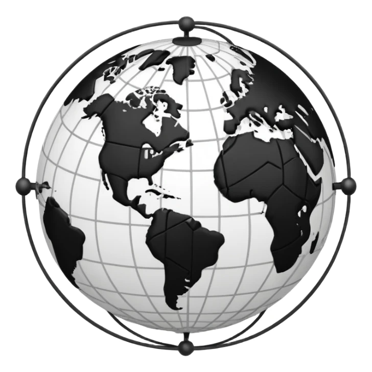 stylized globe with network lines and nodes, mostly white with black accents sticker