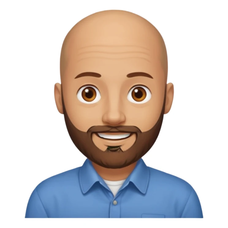 man, bald hair, brown eyes, full beard, smiling sticker