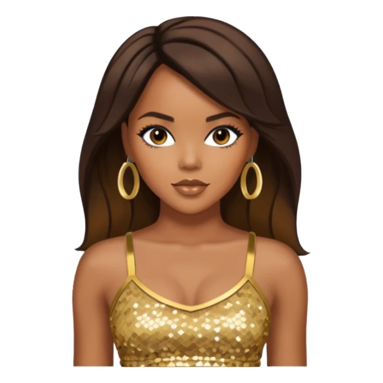 LeToya Luckett with long dark brown hair, gold sequin crop top  sticker
