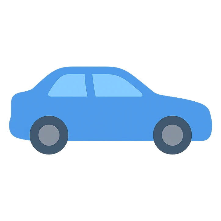 car, flat color icon style, bold shapes, minimal shading, clear silhouette sticker