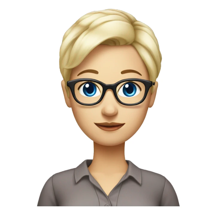 female Teacher with book glasses blonde pixie haircut blue eyes blouse sticker
