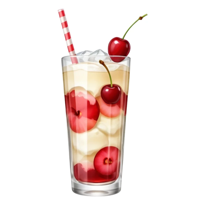 Japanese Cream soda clear glass with ice and vanila + cherry on top sticker