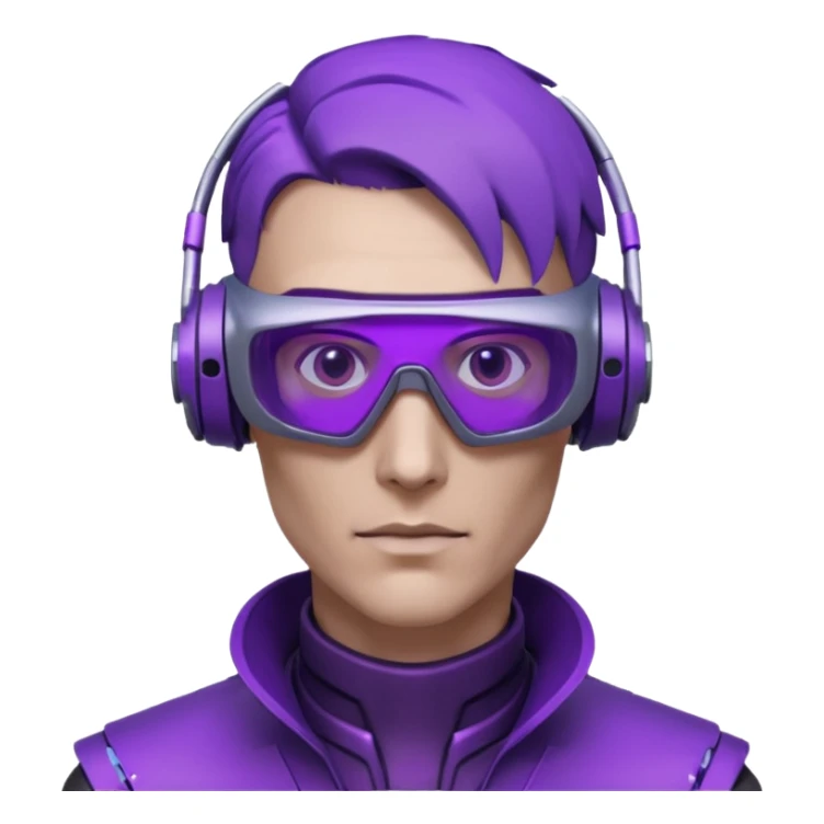 Cyberpunk man head 3d puruple cyber VR -glasses half rotate face 3d sticker