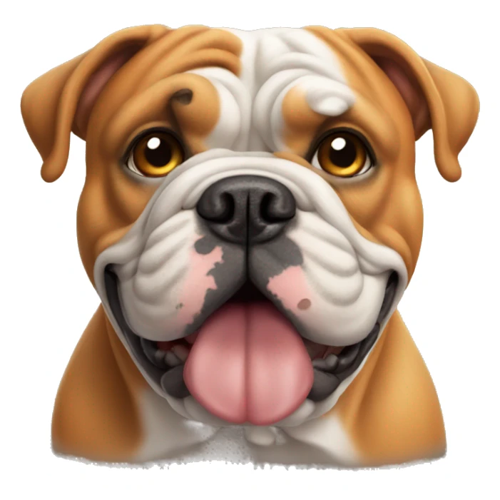 Orange English bulldog with aged face sticker