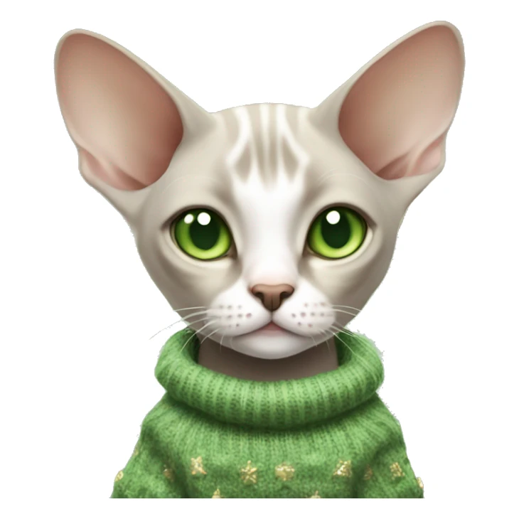 sphinx light cat with green eyes and in a New Year's sweater sticker
