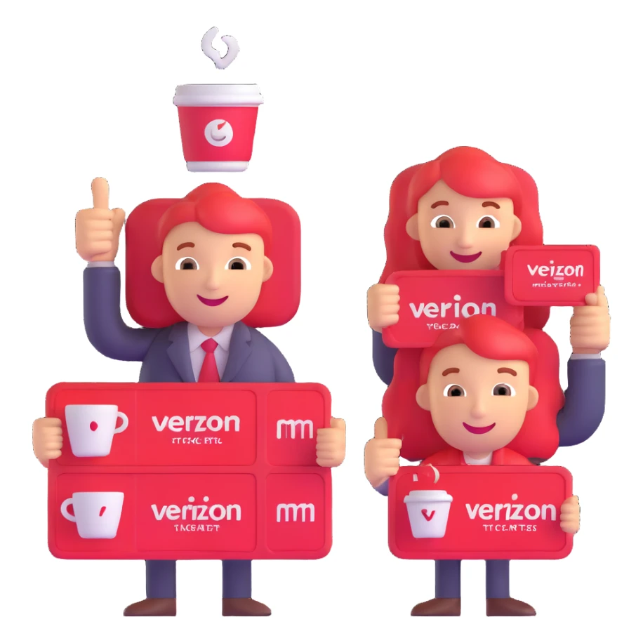 Verizon staff with happy faces and perk icons, like tickets and coffee sticker