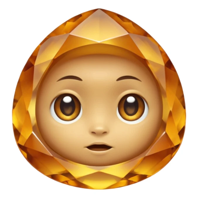 Single gemstone rock character, warm golden citrine, squat and heavy like a rock, with carved facets and tiny surface imperfections, cute round eyes  sticker