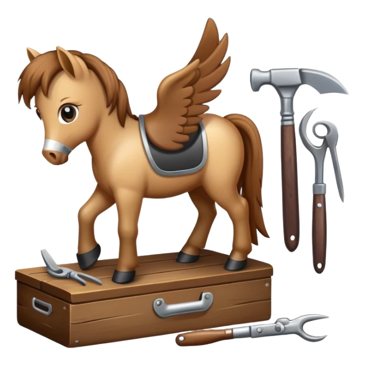 pony with grooming tools nearby sticker