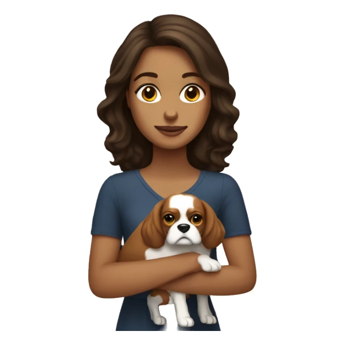 brunette white girl holding a king charles dog sticker