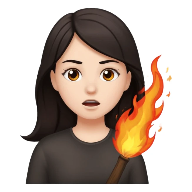 White girl with dark hair breathe out fire sticker