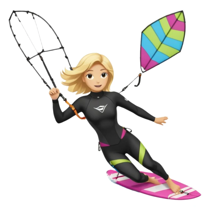 Kitesurfing blond ladie showing kite and board sticker