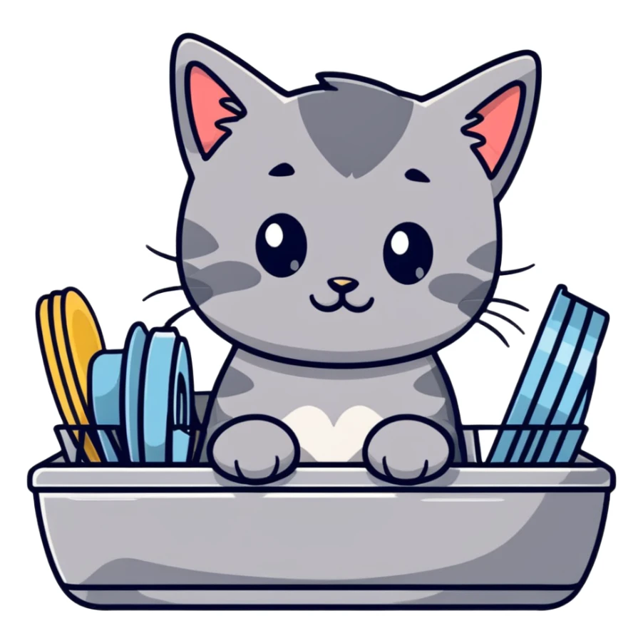 Stressed out grey kitten sitting in the dishwasher  sticker