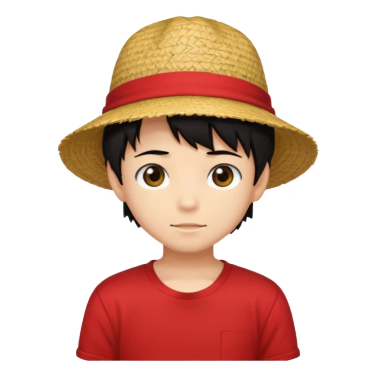 straw hat, black hair, anime style, red t-shirt,boy sticker