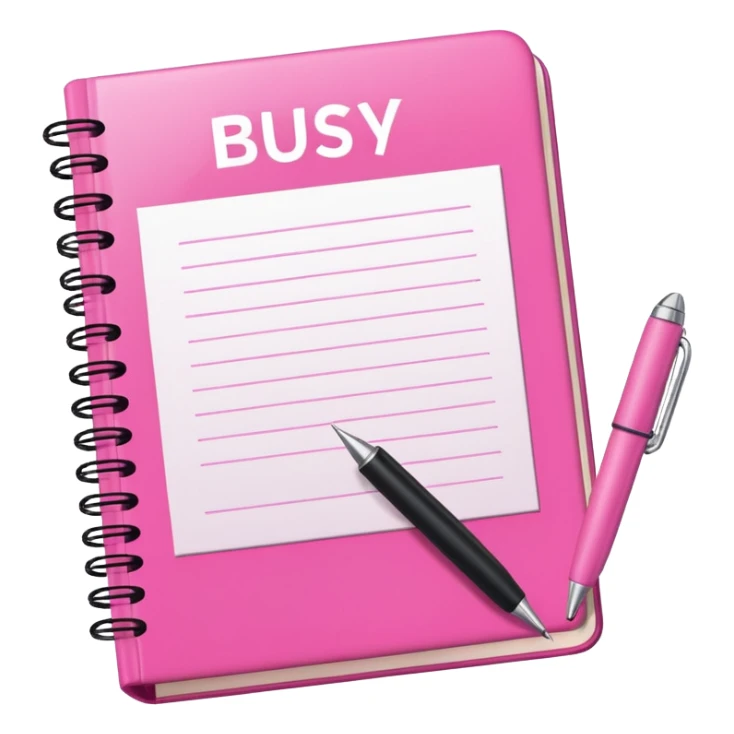 big  pink book and note pen add on it the word BUSY sticker