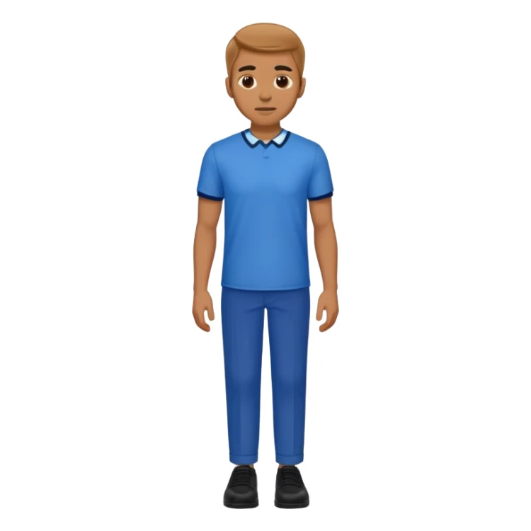 A man in a blue shirt, brown pants, and black shoes. sticker